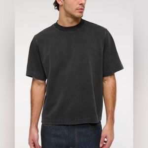 Abercrombie & Fitch Cropped Premium Heavyweight Cotton Charcoal Short Sleeve Tee